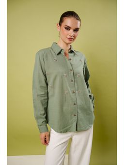 Blanche by Rashika - Grey Flower Child Embroidered Shirt