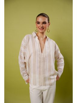 Blanche by Rashika - Beige Sand Dune Striped Top