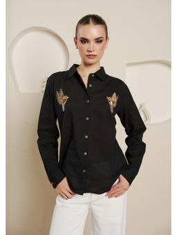 Blanche by Rashika - Black Double Flight Embellished Patch Shirt