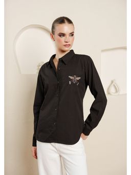 Blanche by Rashika - Black Fly Free Embellished Patch Shirt