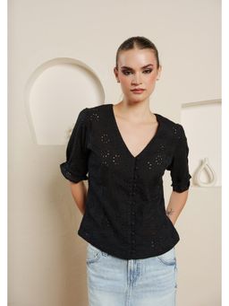 Blanche by Rashika - Black Midnight Garden Self Design Top