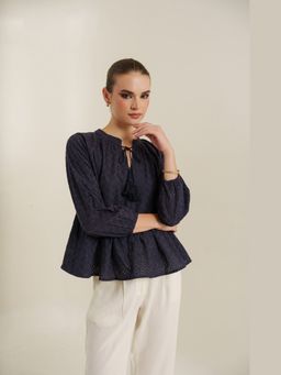 Blanche by Rashika - Navy Blue Whisper Self Design Top