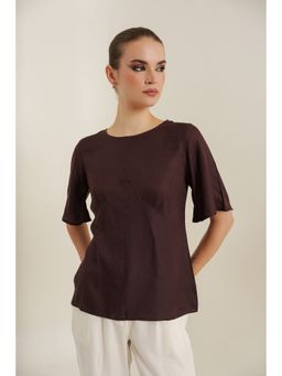 Blanche by Rashika - Brown Mocha Flutter Solid Top