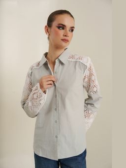 Blanche by Rashika - Grey Lace Up Solid Shirt