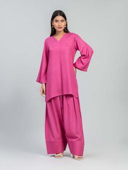 Baaori - Womens Pink Rayon Solid Straight Kurta Farshi Salwar Set