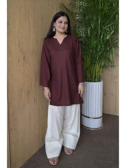 Baaori - Womens Burgundy Rayon Solid Straight Kurta Farshi Salwar Set