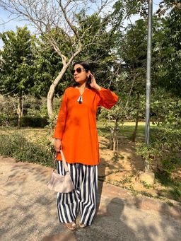 Baaori - Womens Orange Pure Cotton Solid Straight Kurta Farshi Salwar Set