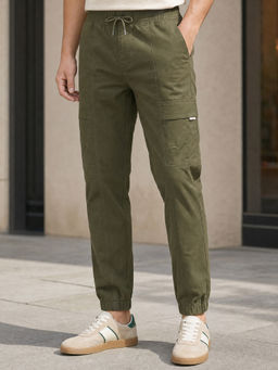Nobero - Men Horizon Joggers With Dtm Drawcord - Olive