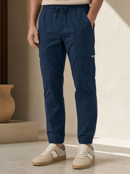 Nobero - Men Horizon Joggers With Dtm Drawcord - Navy Blue