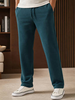 Nobero - Men Classic Straight Fit Joggers With Elasticated Drawcord Waist - Teal
