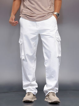 WROGN - Men's Functional Pocket Loose Fit Cargo Pant - White