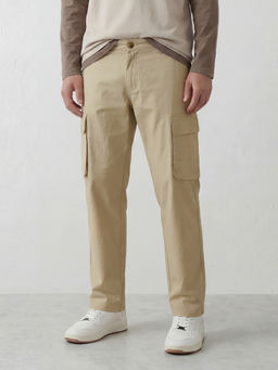 WROGN - Men's Casual Loose Fit Cargo Pant - Beige