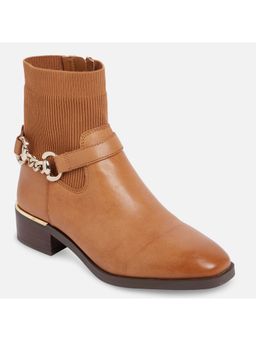 Aldo - Franina Leather Medium Brown Solid Ankle Boots