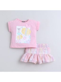 Little Kangaroos - Girls Baby Pink Printed Top & Shorts
