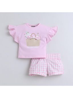 Little Kangaroos - Girls Pink Printed Top & Shorts
