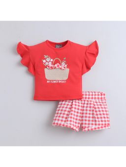 Little Kangaroos - Girls Red Printed Top & Shorts