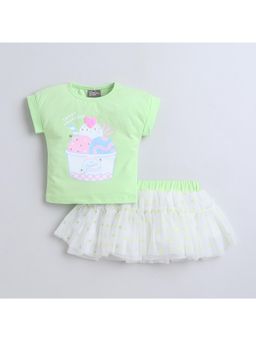 Little Kangaroos - Girls Lime Green Printed Top & Skirt