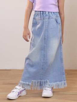 SHORGUL - Girls Distressed Faded Straight Maxi Denim Skirt