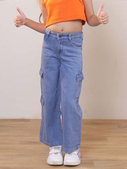 SHORGUL - Girls Pure Cotton Denim Cargo Jeans
