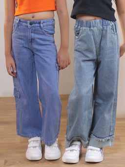 SHORGUL - Girls Denim Cargo Jeans (Pack Of 2)