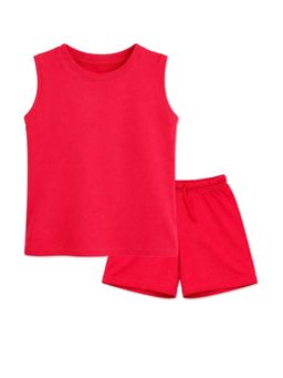 BLUSHES - 100% Cotton Knit Half Sleeves Solid Co-Ord Set - Red