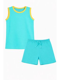 BLUSHES - 100% Cotton Knit Half Sleeves Solid Co-Ord Set - Sea Green