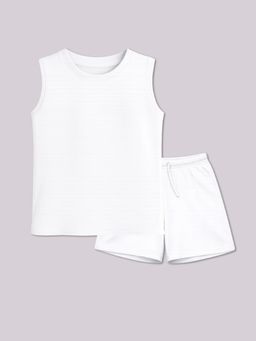 BLUSHES - 100% Cotton Knit Half Sleeves Solid Co-Ord Set - White