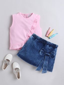 Bright Star Kids Wear - Girls Sleeveless Top And Denim Wrap Skirt