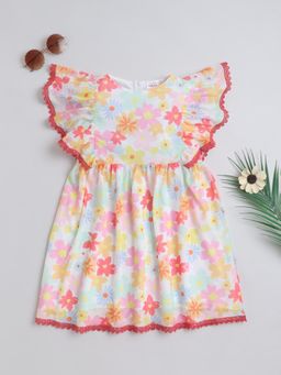 Bright Star Kids Wear - Girls Pink Knitted Net Knee Length Dress