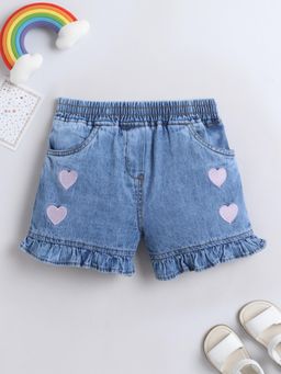 Bright Star Kids Wear - Girls Soft Wash Denim Shorts Heart Embroidered