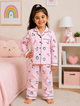 Shopbloom - Dreamland Unicorn Print Long Sleeve Kids Night Suit