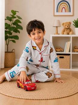 Shopbloom - Little Racer Print Long Sleeve Kids Night Suit