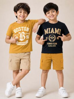 Kuchipoo - Boys Regular Fit Half Sleeves T-Shirts & Shorts (Pack Of 2)