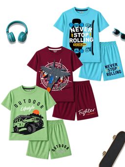 Kuchipoo - Boys Regular Fit Half Sleeves T-Shirts & Shorts (Pack Of 3)