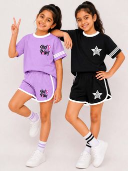 Kuchipoo - Girls Regular Fit Half Sleeves T-Shirts & Shorts (Pack Of 2)