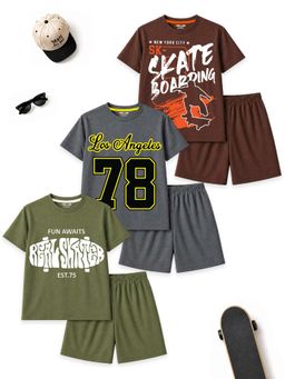 Kuchipoo - Boys Regular Fit Half Sleeves T-Shirts & Shorts (Pack Of 3)