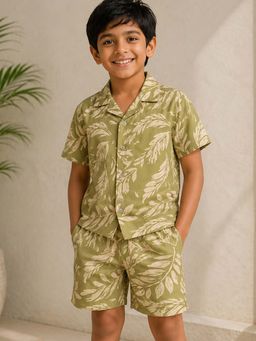Purple United Kids - Boys Light Green With Printed Soft Co-Ord Set