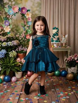Blabber - Party Wear Knee Length Dress - Teal Blue