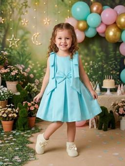 Blabber - Party Wear Knee Length Dress - Sky Blue