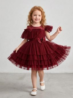 Blabber - Party Wear Knee Length Dress - Wine