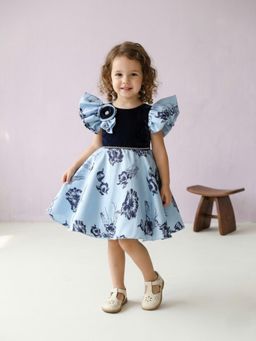 Blabber - Party Wear Knee Length Dress - Sky Blue