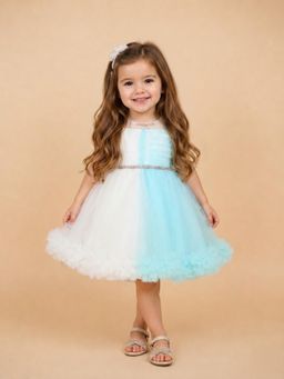 Blabber - Party Wear Knee Length Dress - Sea Blue