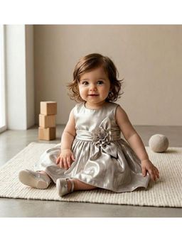 Blabber - Party Wear Knee Length Dress With Booties- Beige