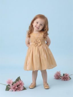 Blabber - Party Wear Knee Length Dress With Booties - Gold