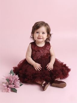 Blabber - Party Wear Knee Length Dress With Booties -Dark Brown