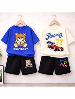 Googo Gaaga - Boys Racing And Bear T-Shirt With Shorts (Pack Of 2)