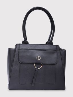 Caprese - Dakota Solid Black Faux Leather Large Shoulder Handbag