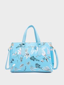Caprese - Gemma Floral Printed Blue Faux Leather Medium Satchel Handbag
