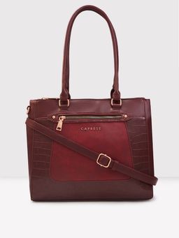 Caprese - Gigi Solid Bordeaux Faux Leather Large Tote Handbag