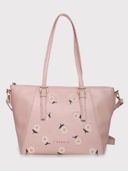 Caprese - Kyle Embroidered Floral Pink Faux Leather Medium Tote Handbag